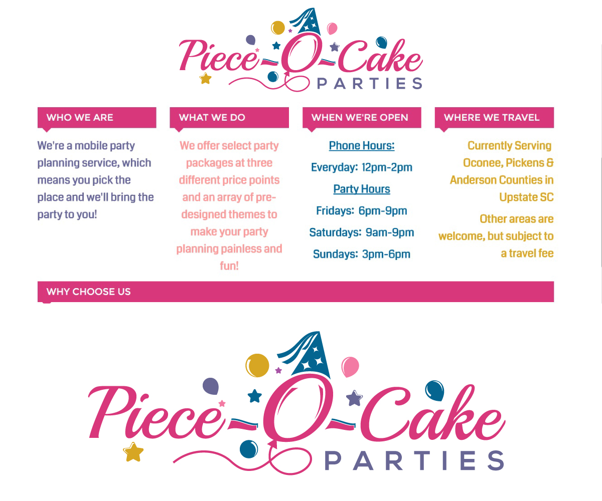 Logo Design by dianagargaritza for Piece-O-Cake Parties | Design #11463983