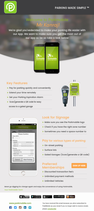 Parking App Company needs a Welcome Email