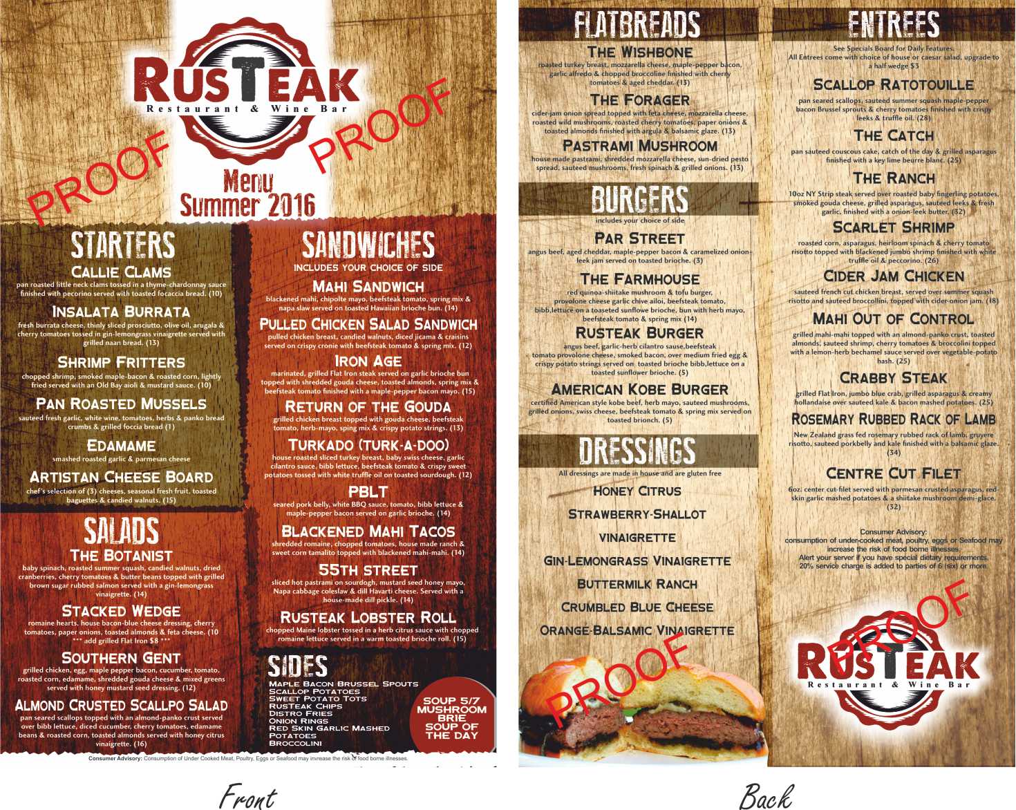 professional restaurant menus