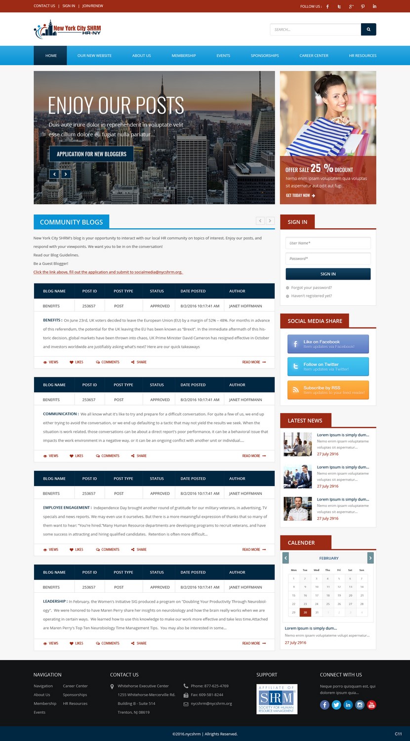Wordpress Design by pb for NYC SHRM | Design #11689774