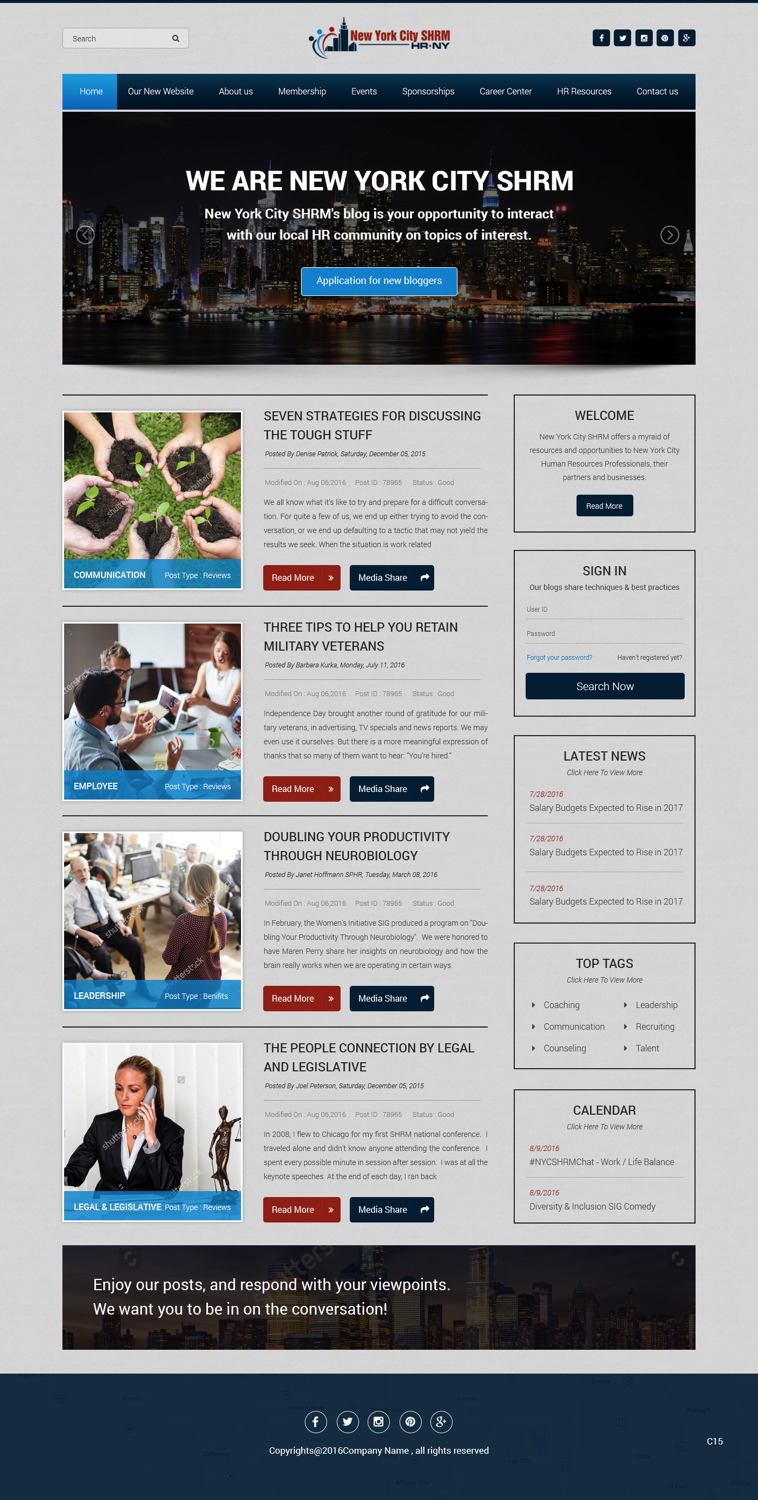 Wordpress Design by pb for NYC SHRM | Design #11707070