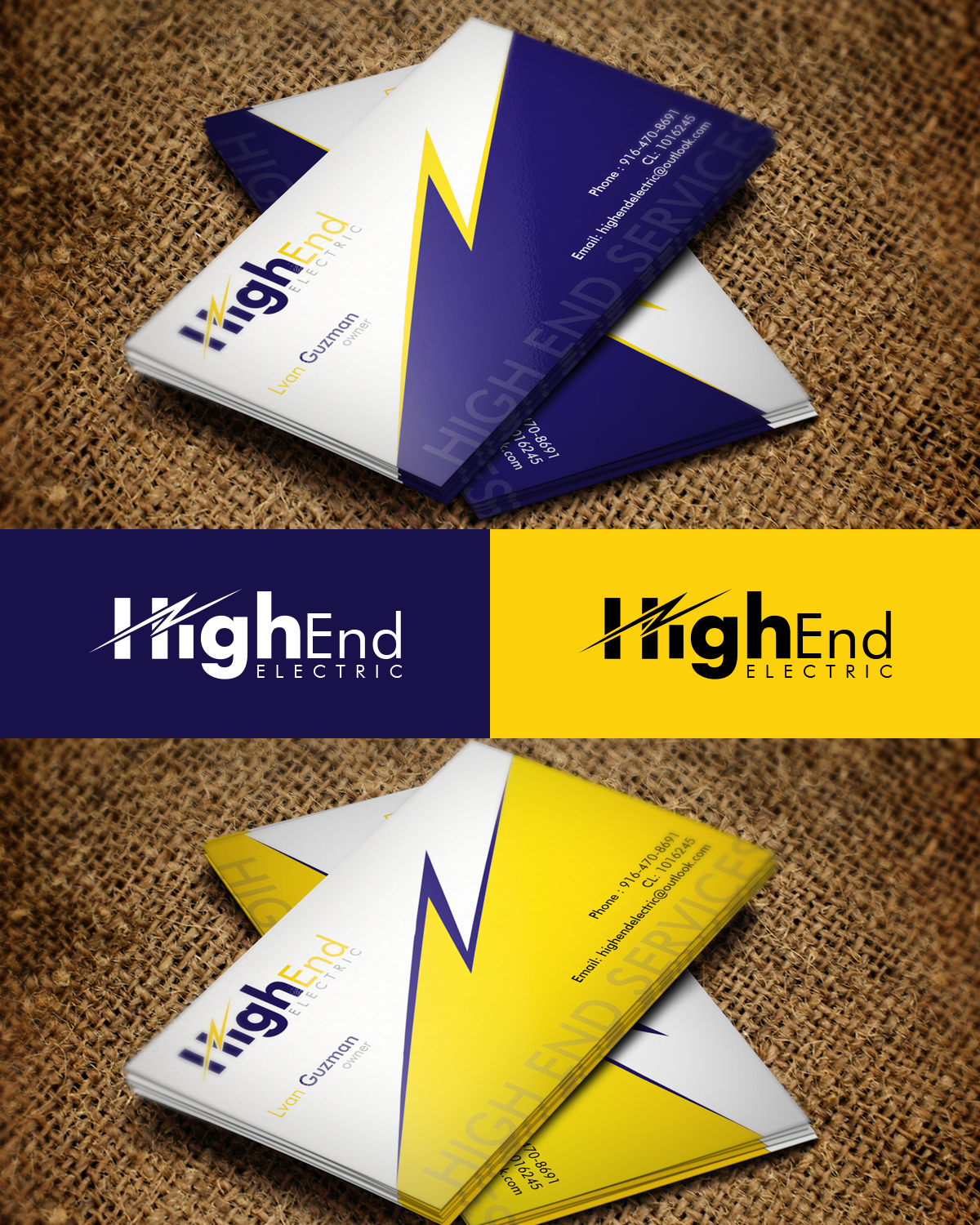 Business Card Design by Hsi Graphics for High End Electric | Design #11618527