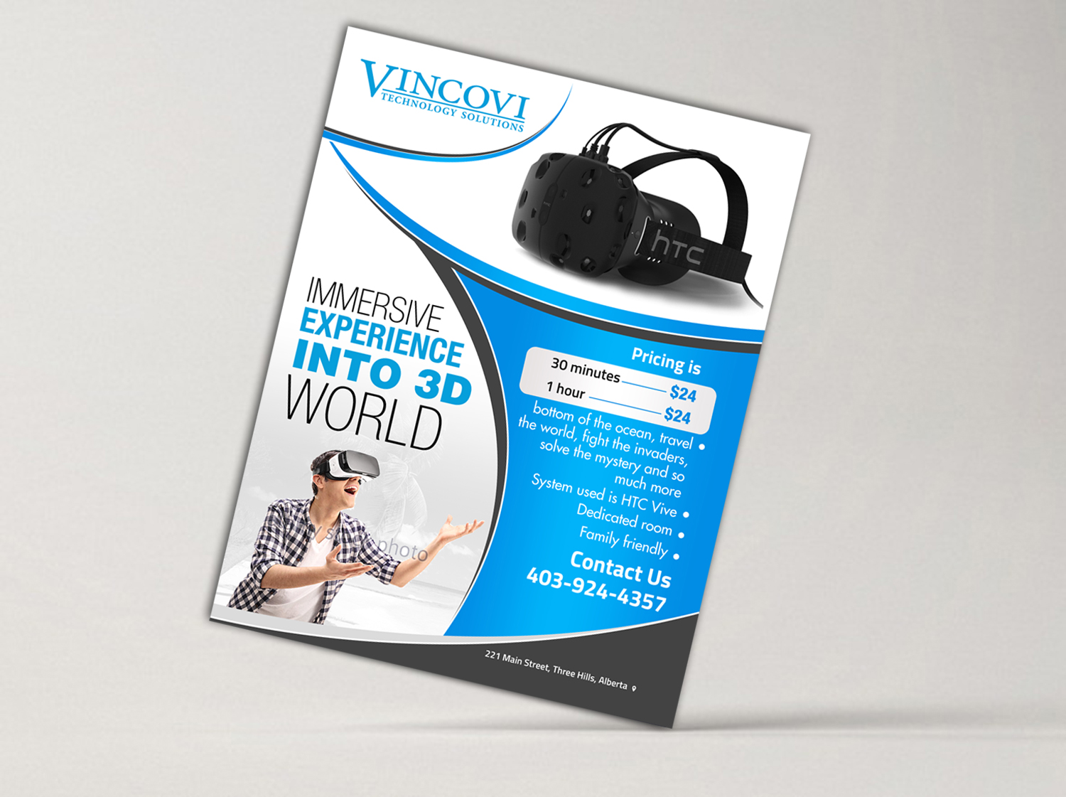playful personable advertising flyer design for vincovi technology virtual reality flyer