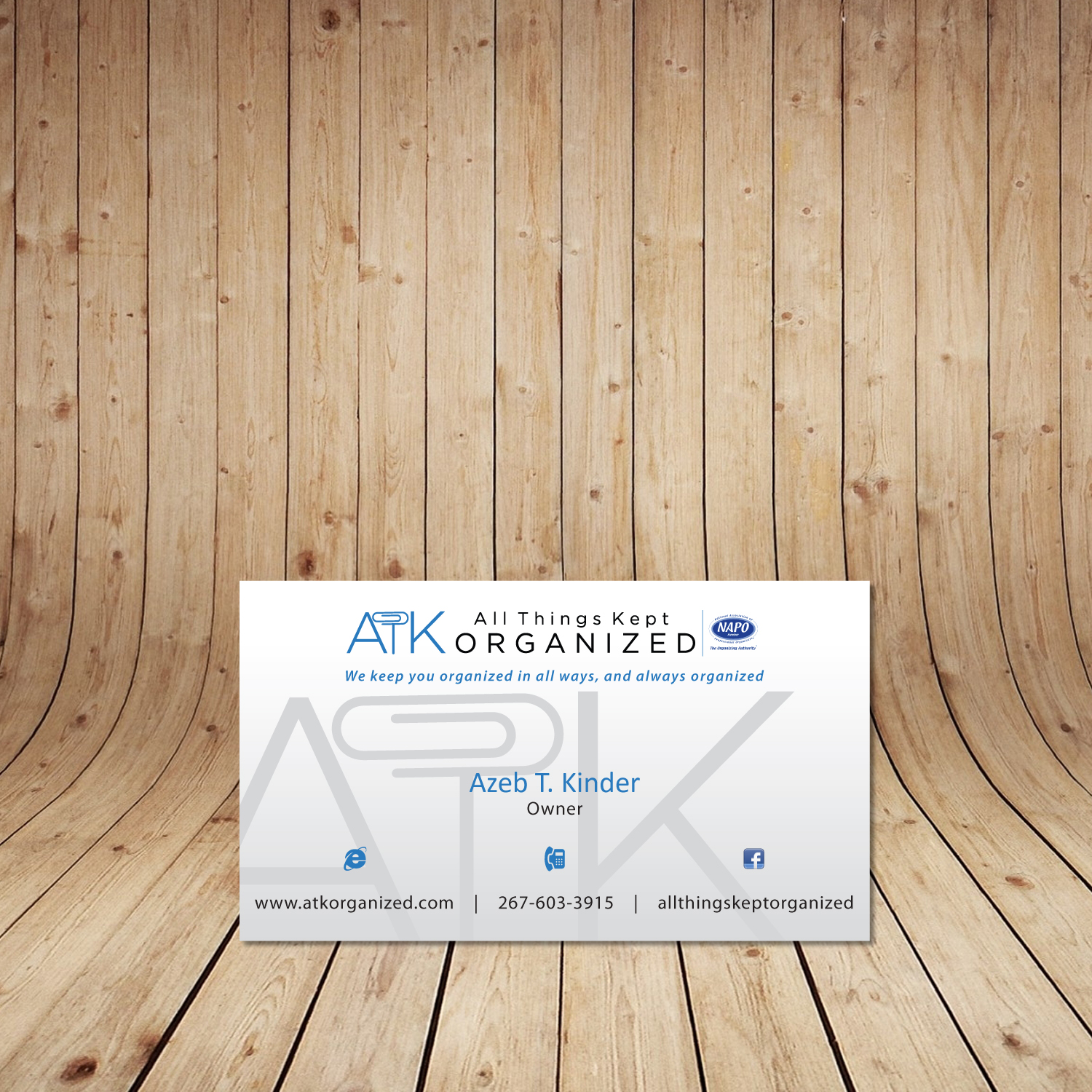 Diseño de Tarjeta de Presentación por tanmoy.pramanik para All Things Kept Organized | Diseño #11652948
