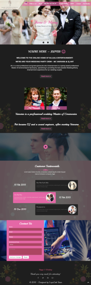 WEDDING ENTERTAINMENT COMPANY NEEDS ONE PAGE PSD web design + business card design | Diseño Web por bdesigner9