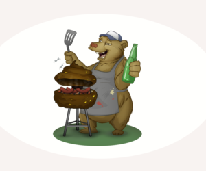 Playful illustration of a bear grilling at a tailgate party  | Illustration Design by MissJo Designs