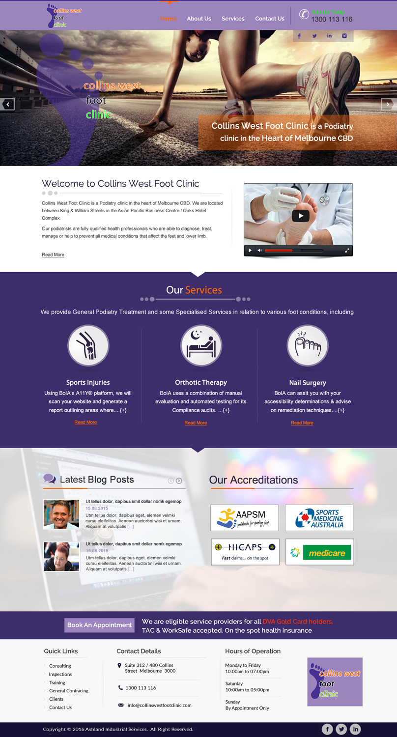 Web Design par harmi_199 pour Collins West Foot Clinic | Design #11654804