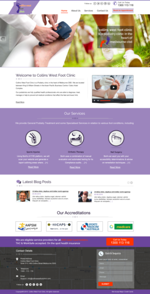 Web Design par harmi_199 pour Collins West Foot Clinic | Design : #11654805