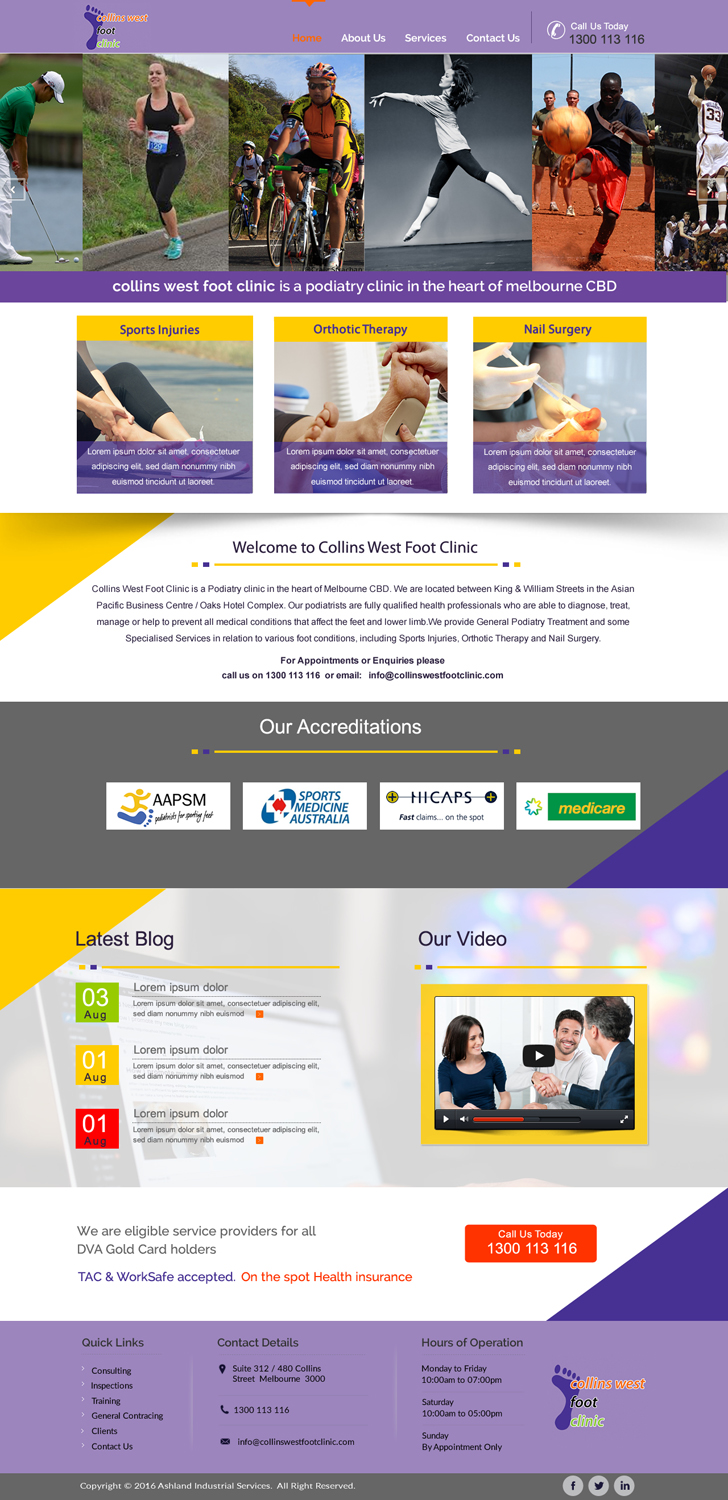 Web Design par harmi_199 pour Collins West Foot Clinic | Design #11663275