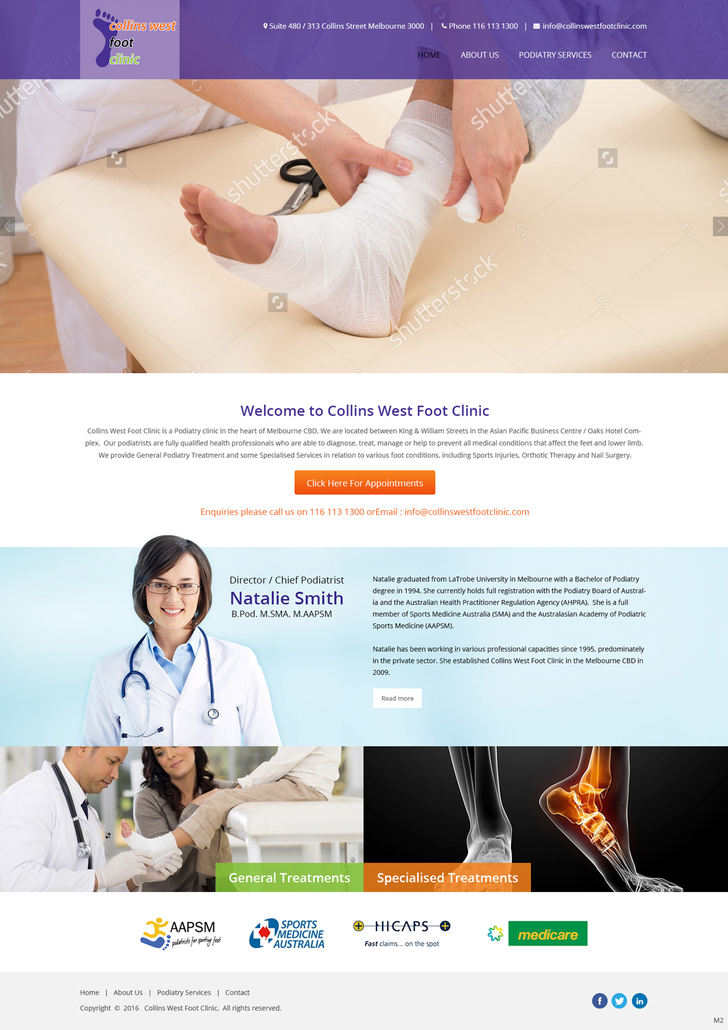 Web Design par pb pour Collins West Foot Clinic | Design #11651581