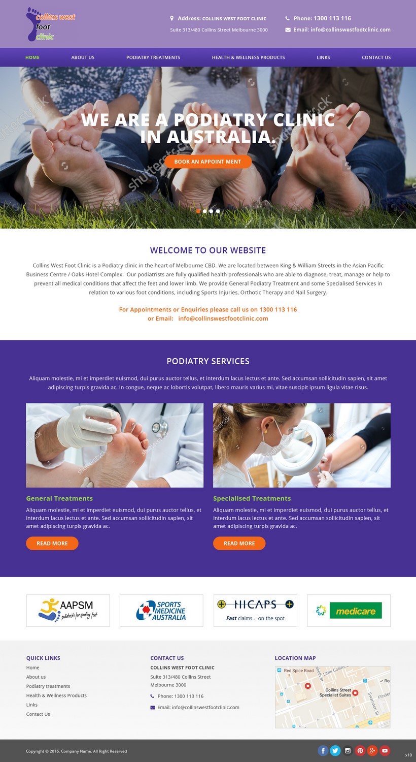 Web Design par pb pour Collins West Foot Clinic | Design #11661746
