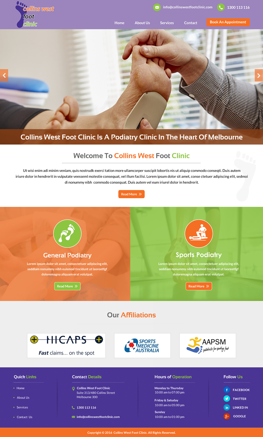 Web Design by Sbss for Collins West Foot Clinic | Design #11658660