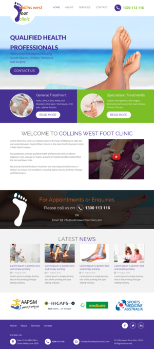 Web Design par rightway pour Collins West Foot Clinic | Design : #11639336