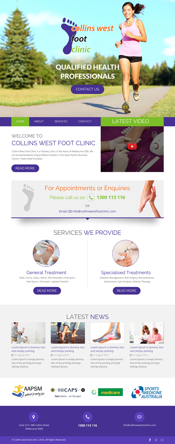 Web Design by rightway for Collins West Foot Clinic | Design #11639340