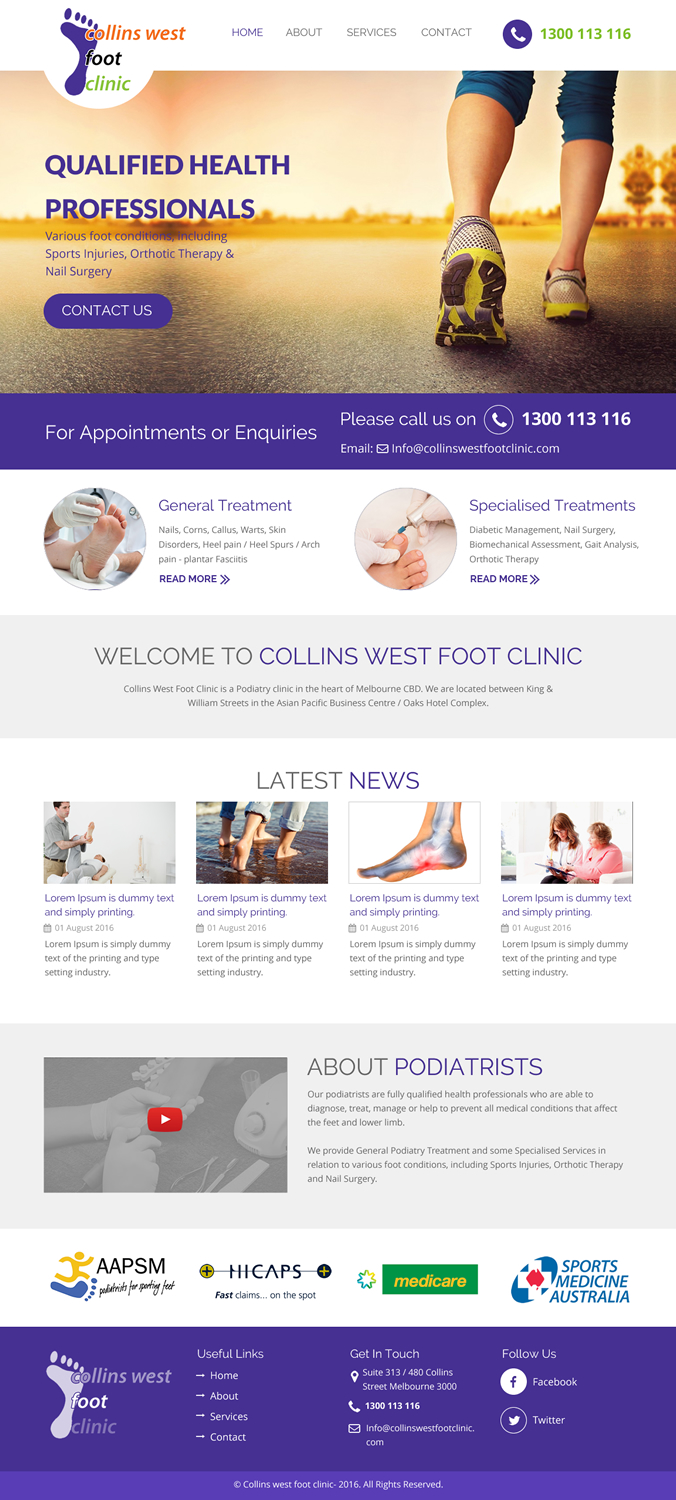 Web Design by rightway for Collins West Foot Clinic | Design #11639342