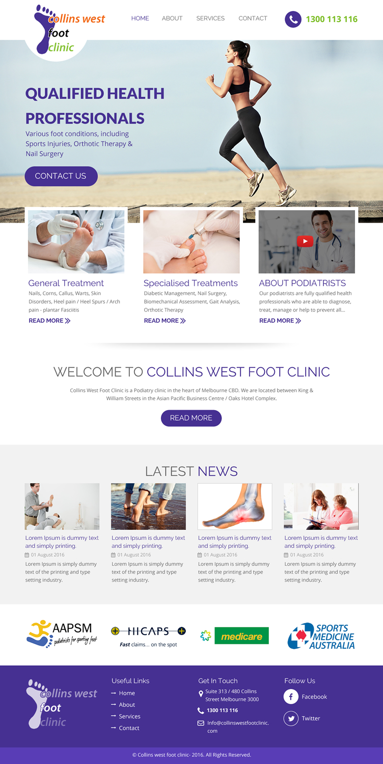 Web Design by rightway for Collins West Foot Clinic | Design #11639347
