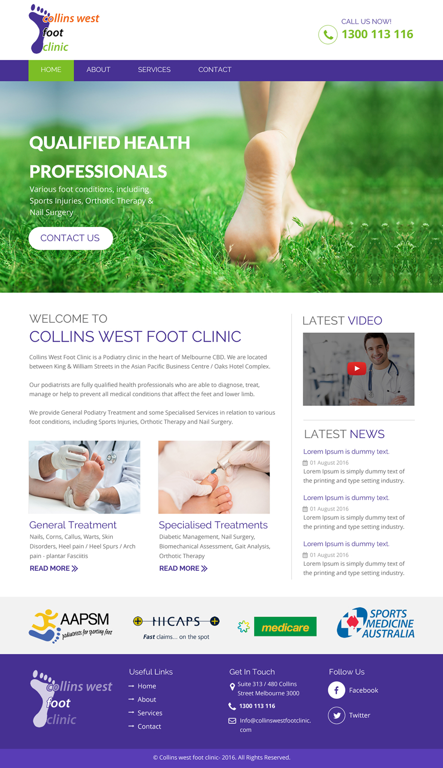 Web-Design von rightway für Collins West Foot Clinic | Design #11639372