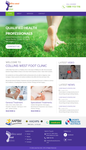 Web Design par rightway pour Collins West Foot Clinic | Design : #11639372