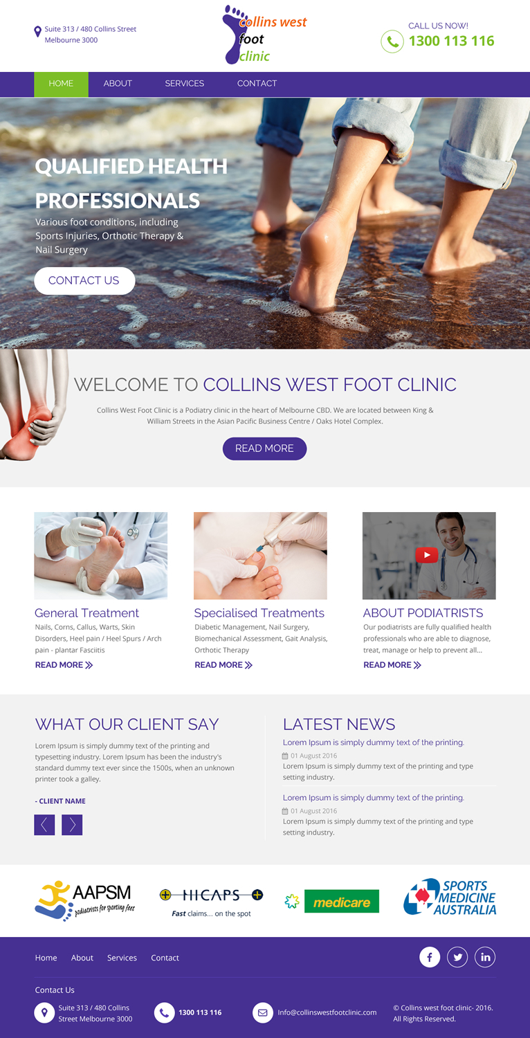 Web Design par rightway pour Collins West Foot Clinic | Design #11639385