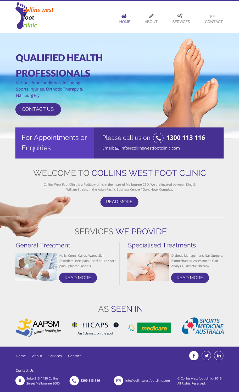 Web Design by rightway for Collins West Foot Clinic | Design #11639390