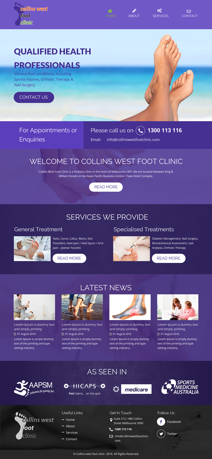 Web Design by rightway for Collins West Foot Clinic | Design #11639414