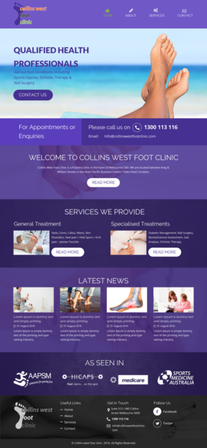 Web Design par rightway pour Collins West Foot Clinic | Design : #11639414