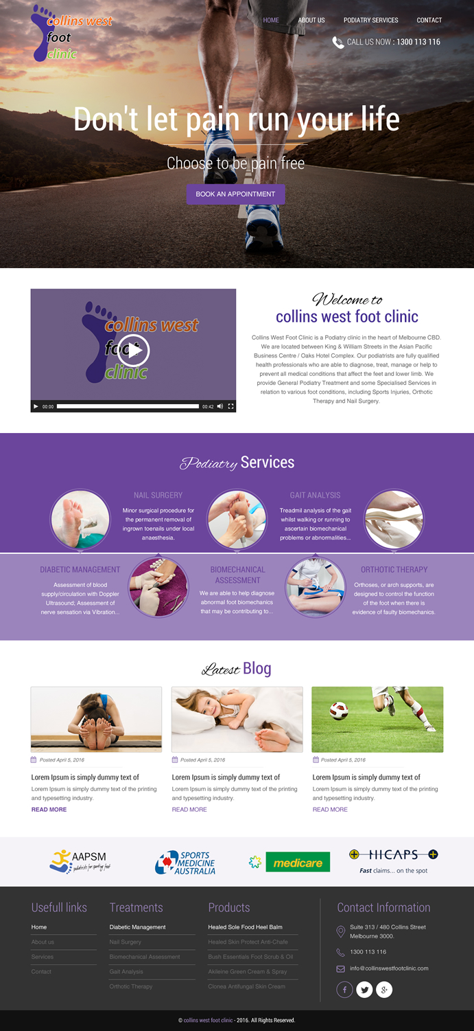 Web Design par rightway pour Collins West Foot Clinic | Design #11639434