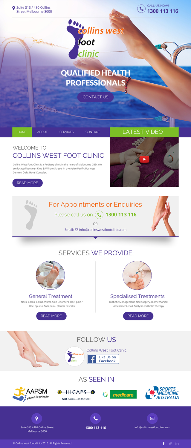 Web Design by rightway for Collins West Foot Clinic | Design #11645309