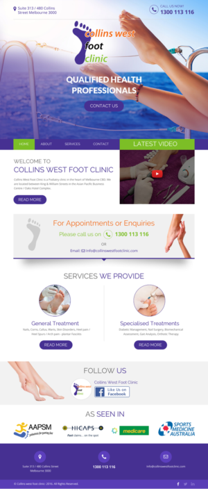Web Design par rightway pour Collins West Foot Clinic | Design : #11645309