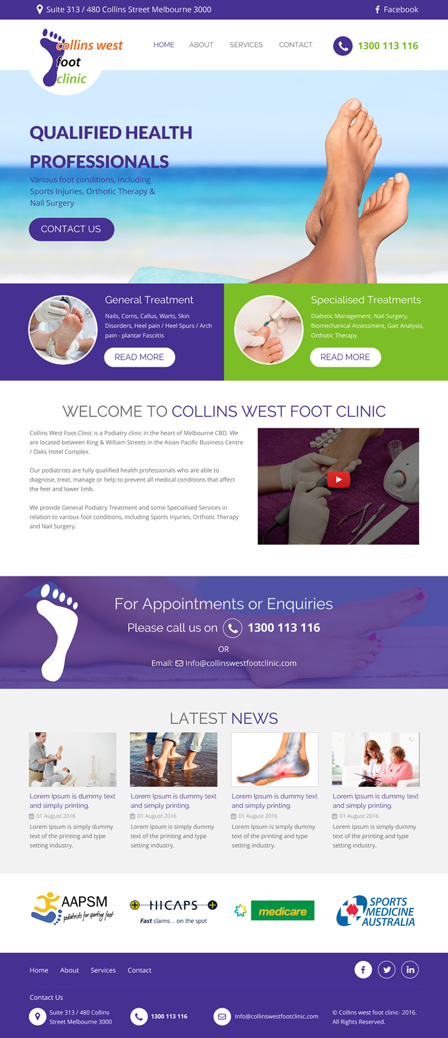 Web Design par rightway pour Collins West Foot Clinic | Design #11645322