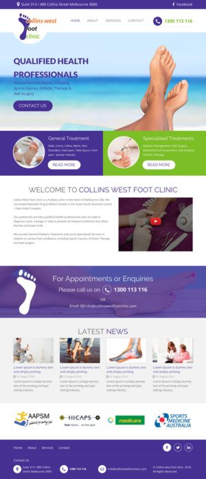 Web Design par rightway pour Collins West Foot Clinic | Design : #11645322
