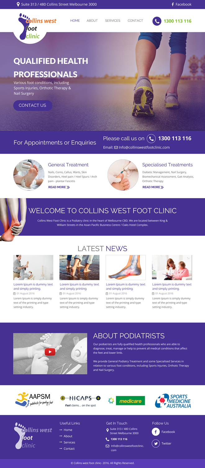 Web Design by rightway for Collins West Foot Clinic | Design #11645336