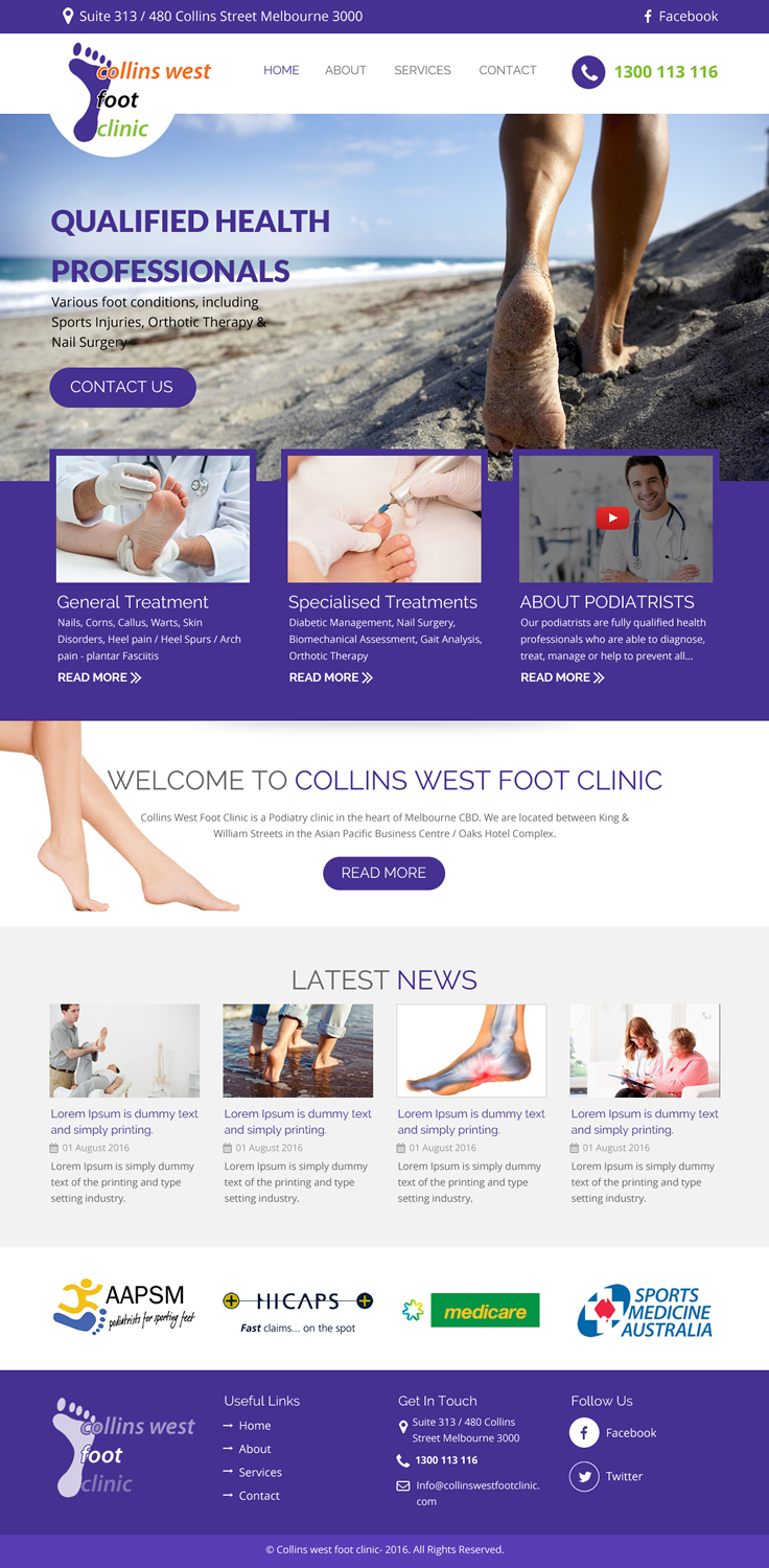 Web Design by rightway for Collins West Foot Clinic | Design #11645346