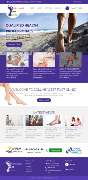 Web Design par rightway pour Collins West Foot Clinic | Design : #11645346