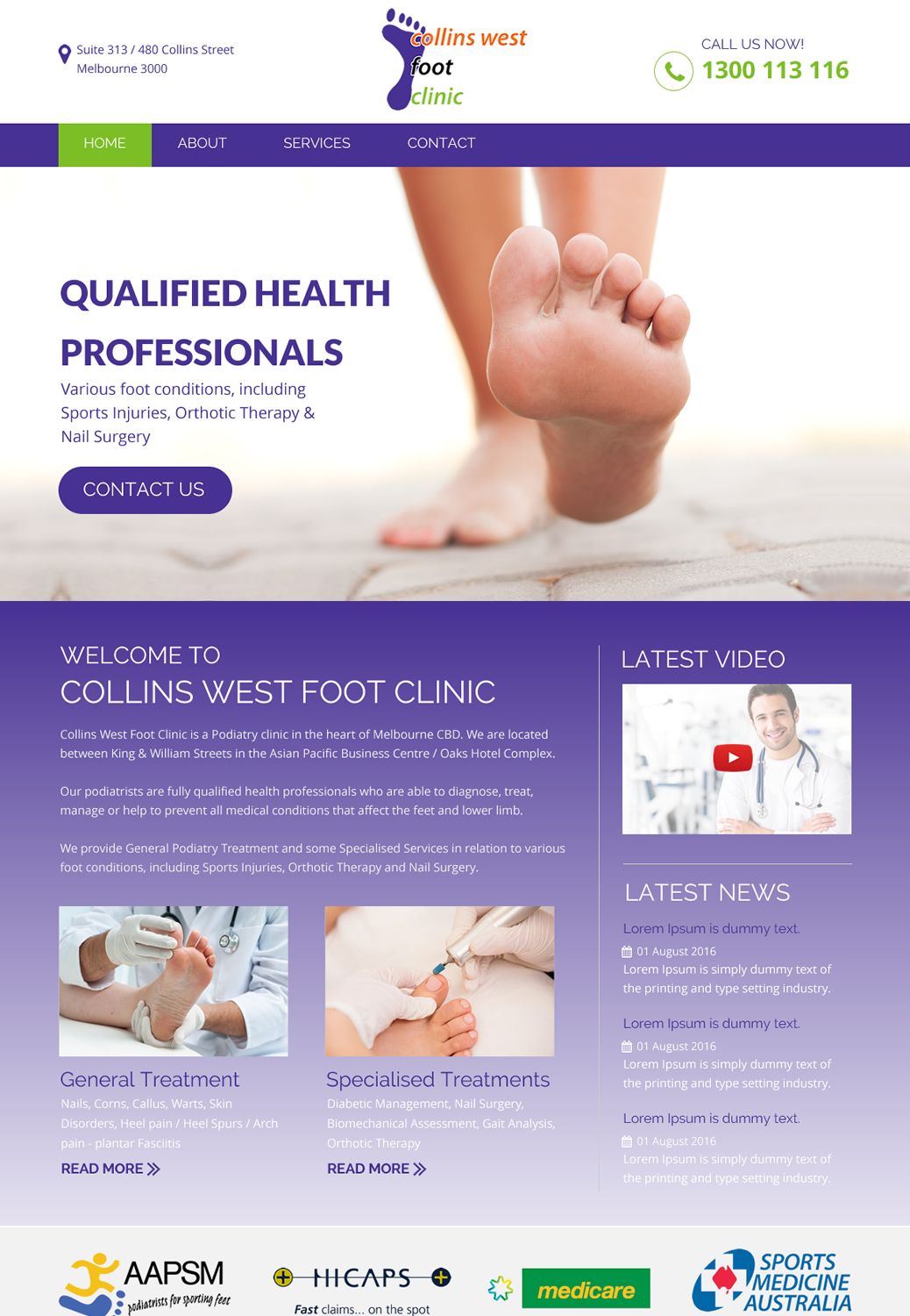 Web Design by rightway for Collins West Foot Clinic | Design #11645356