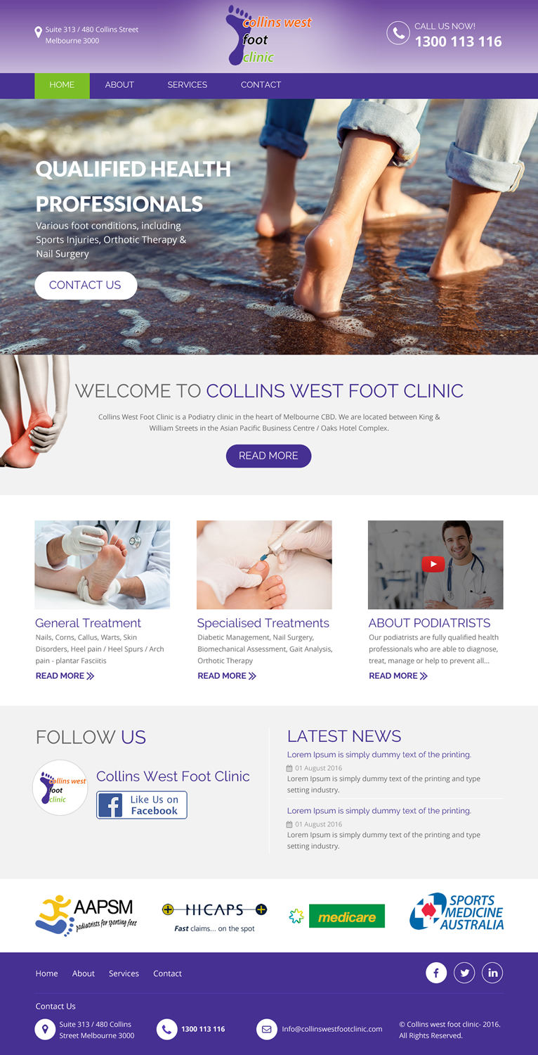 Web Design by rightway for Collins West Foot Clinic | Design #11645368
