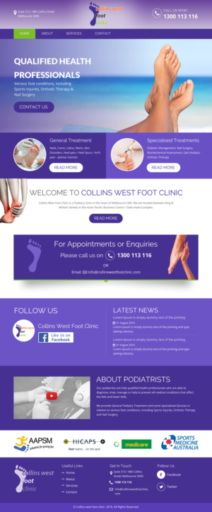 Web Design par rightway pour Collins West Foot Clinic | Design : #11645374