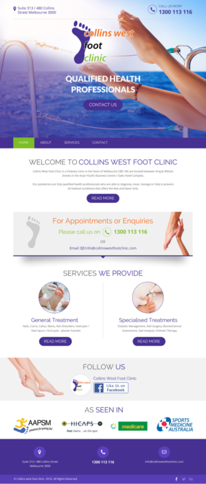 Web Design par rightway pour Collins West Foot Clinic | Design : #11648618