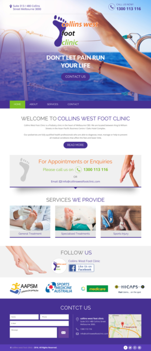 Web Design par rightway pour Collins West Foot Clinic | Design : #11655779