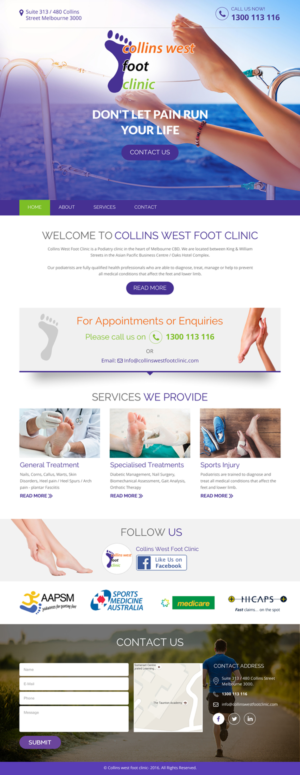 Web Design par rightway pour Collins West Foot Clinic | Design : #11655782