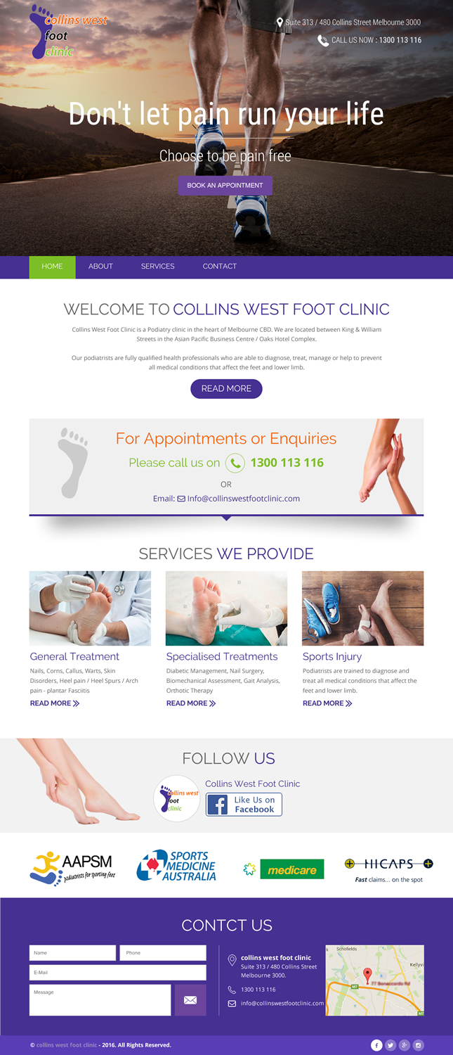 Web Design by rightway for Collins West Foot Clinic | Design #11655785