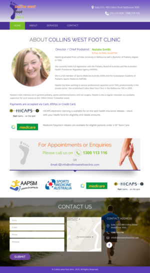 Web Design par rightway pour Collins West Foot Clinic | Design : #11679942