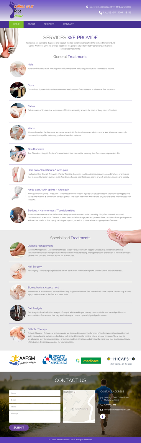Web Design par rightway pour Collins West Foot Clinic | Design #11679967