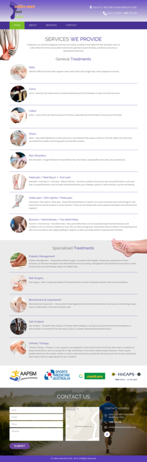 Web Design par rightway pour Collins West Foot Clinic | Design : #11679967