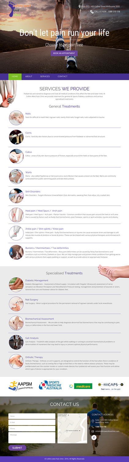 Web Design par rightway pour Collins West Foot Clinic | Design #11679974