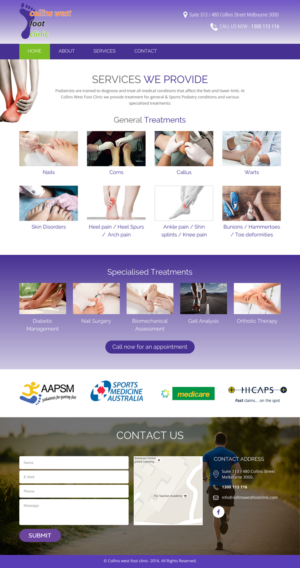 Web Design par rightway pour Collins West Foot Clinic | Design : #11679977