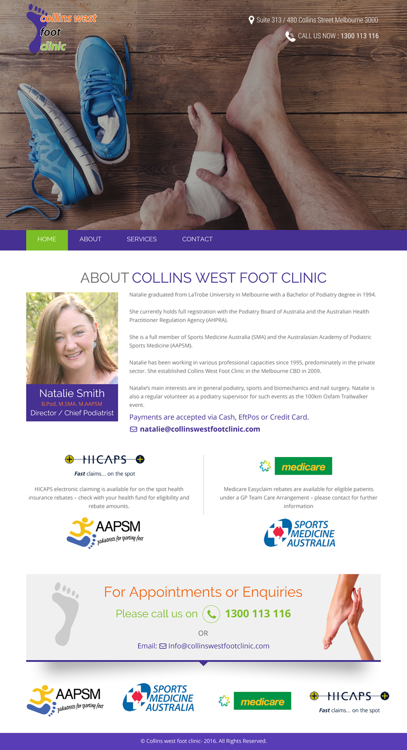 Web Design par rightway pour Collins West Foot Clinic | Design #11708022