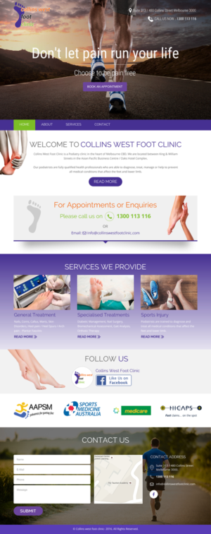 Web Design par rightway pour Collins West Foot Clinic | Design : #11708030