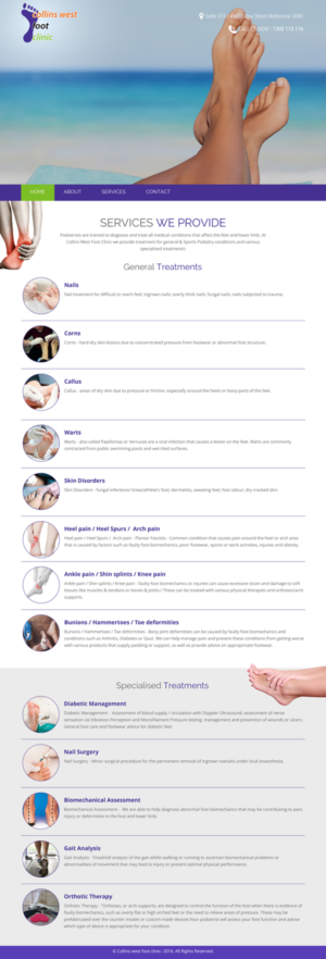 Web Design par rightway pour Collins West Foot Clinic | Design : #11708035