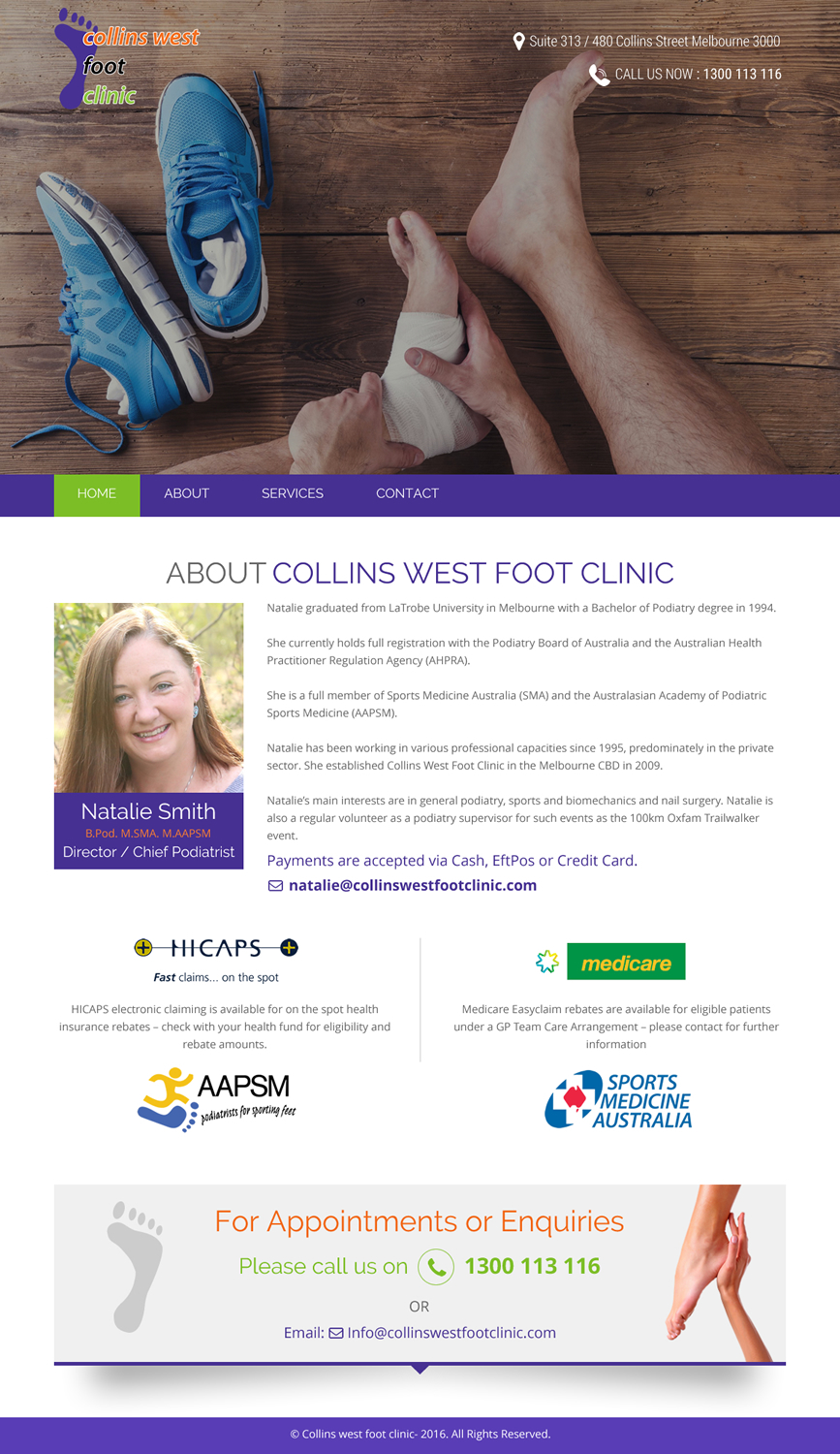 Web Design by rightway for Collins West Foot Clinic | Design #11730345